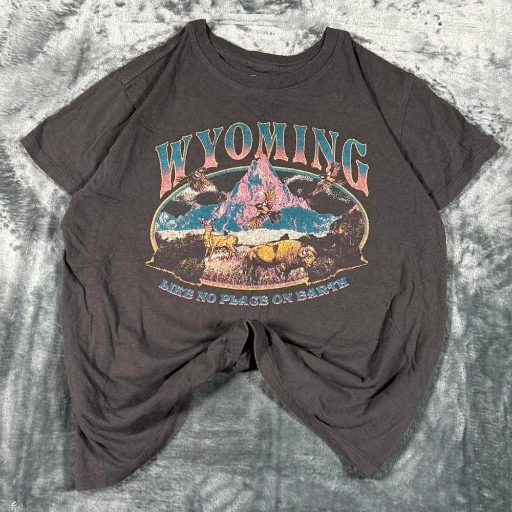 Y2K Wyoming Black Graphic T-Shirt - size large